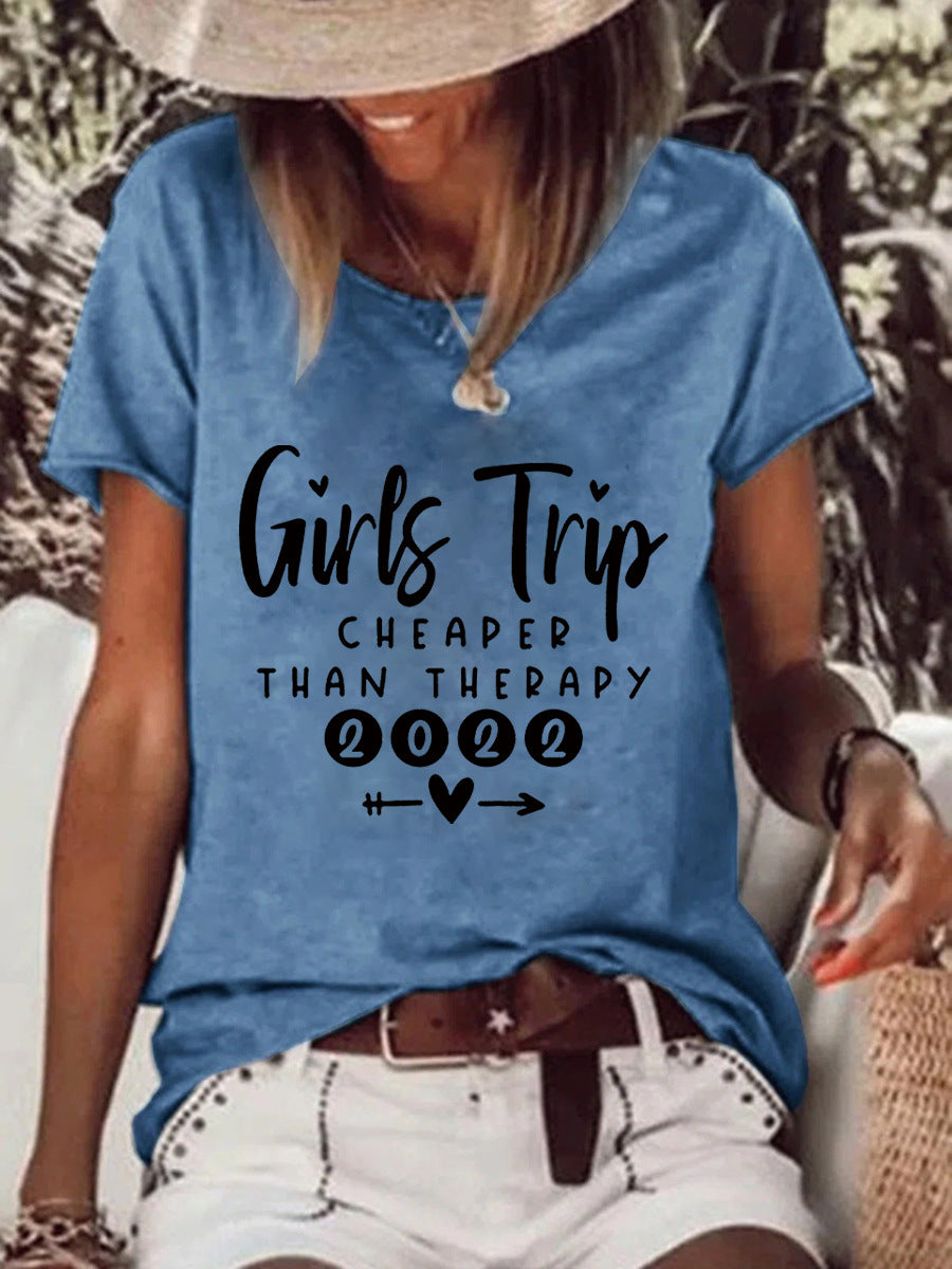 Than Therapy Girls Trip Printed Round Neck Women's T-Shirt