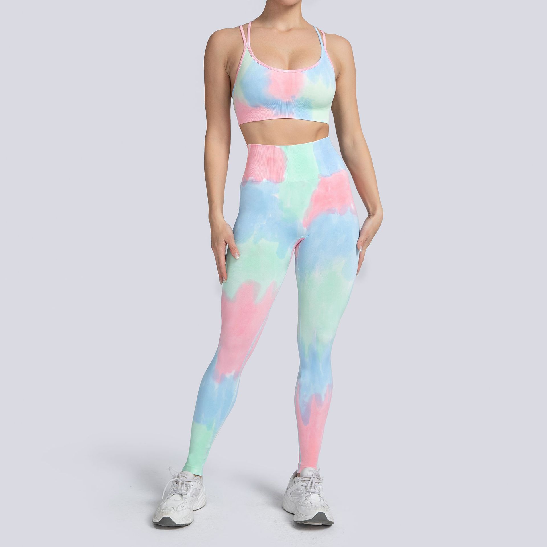 Women's Seamless Knitting Tie Dyed Sweatpants Suit