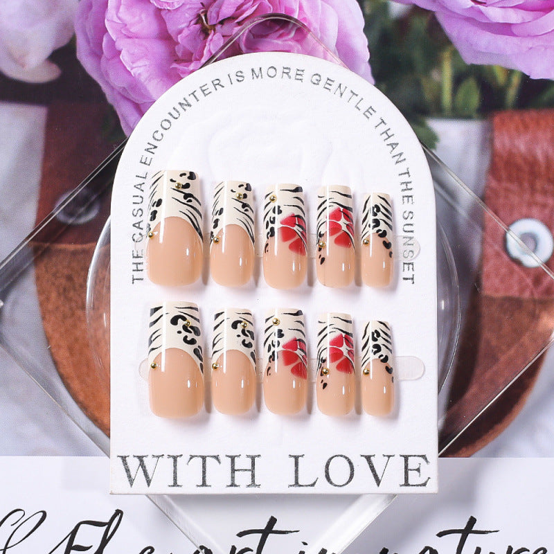 24 Pieces Steel Ball Flower Leopard Print Medium Water Pipe Nail Tip