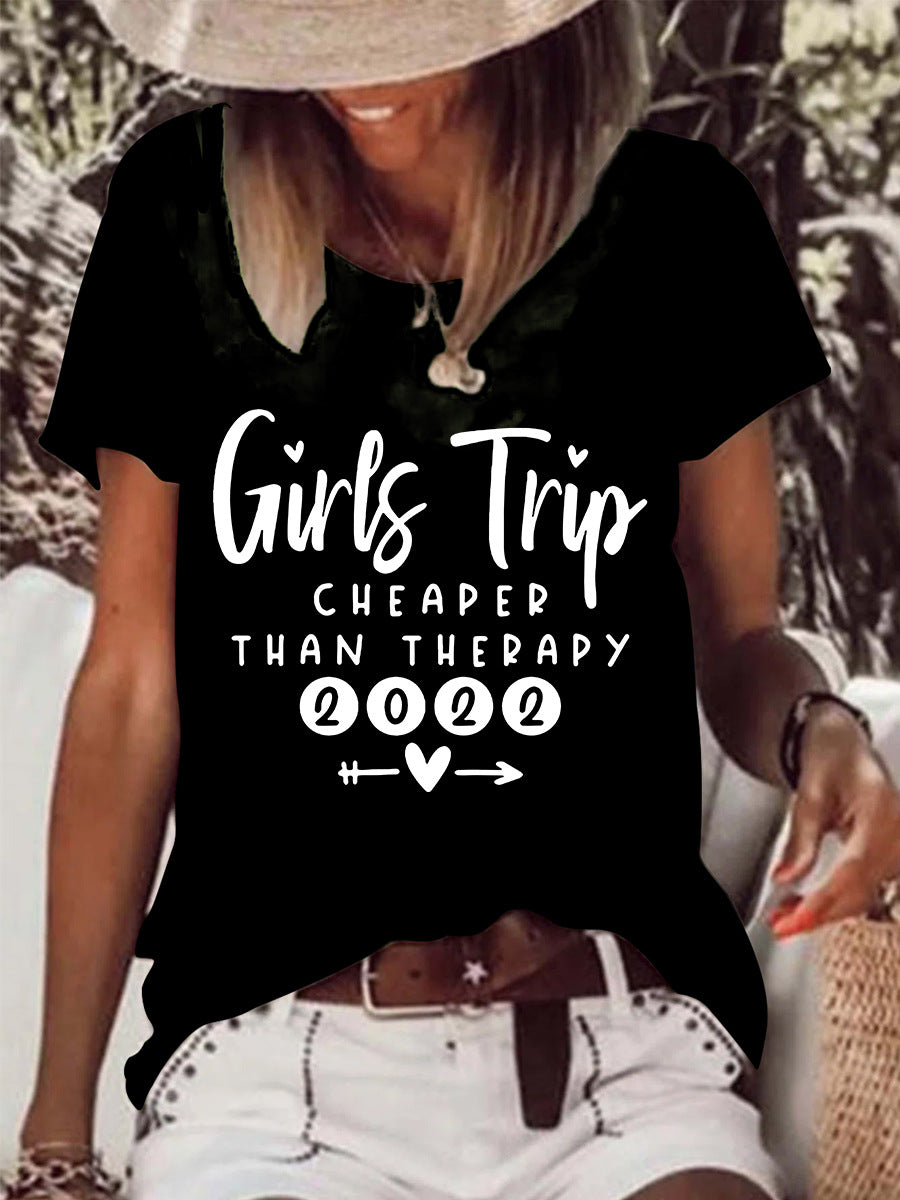 Than Therapy Girls Trip Printed Round Neck Women's T-Shirt