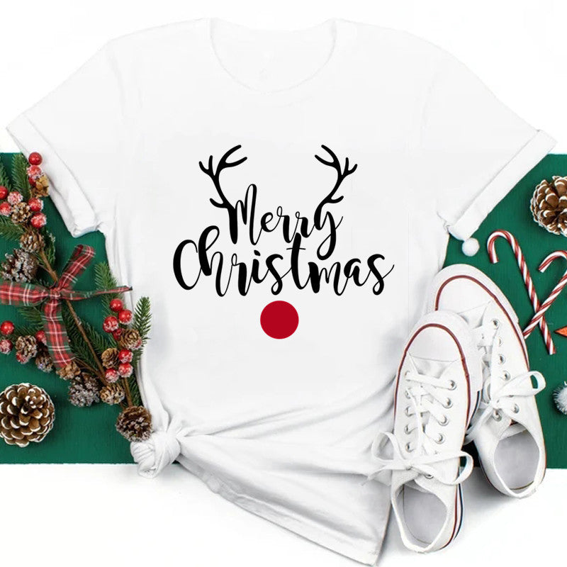 2025 New Year Christmas Plus Size Round Neck Short Sleeve T-shirt